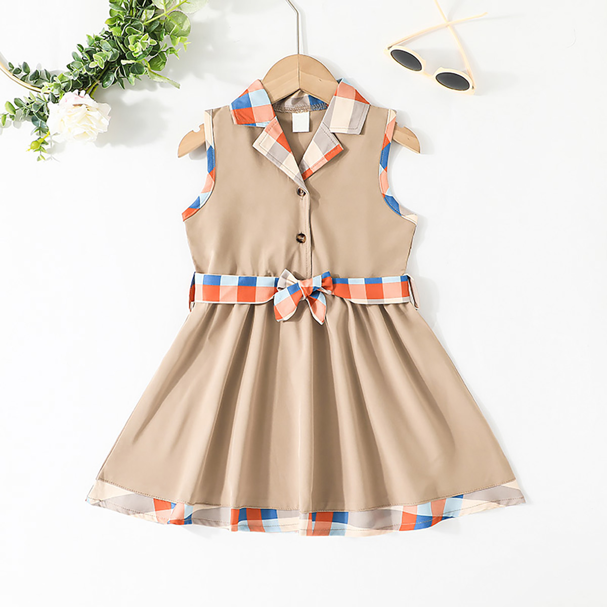 Toddler Girl Eleguard Multi Coloured Plaid  Dress Wholesale