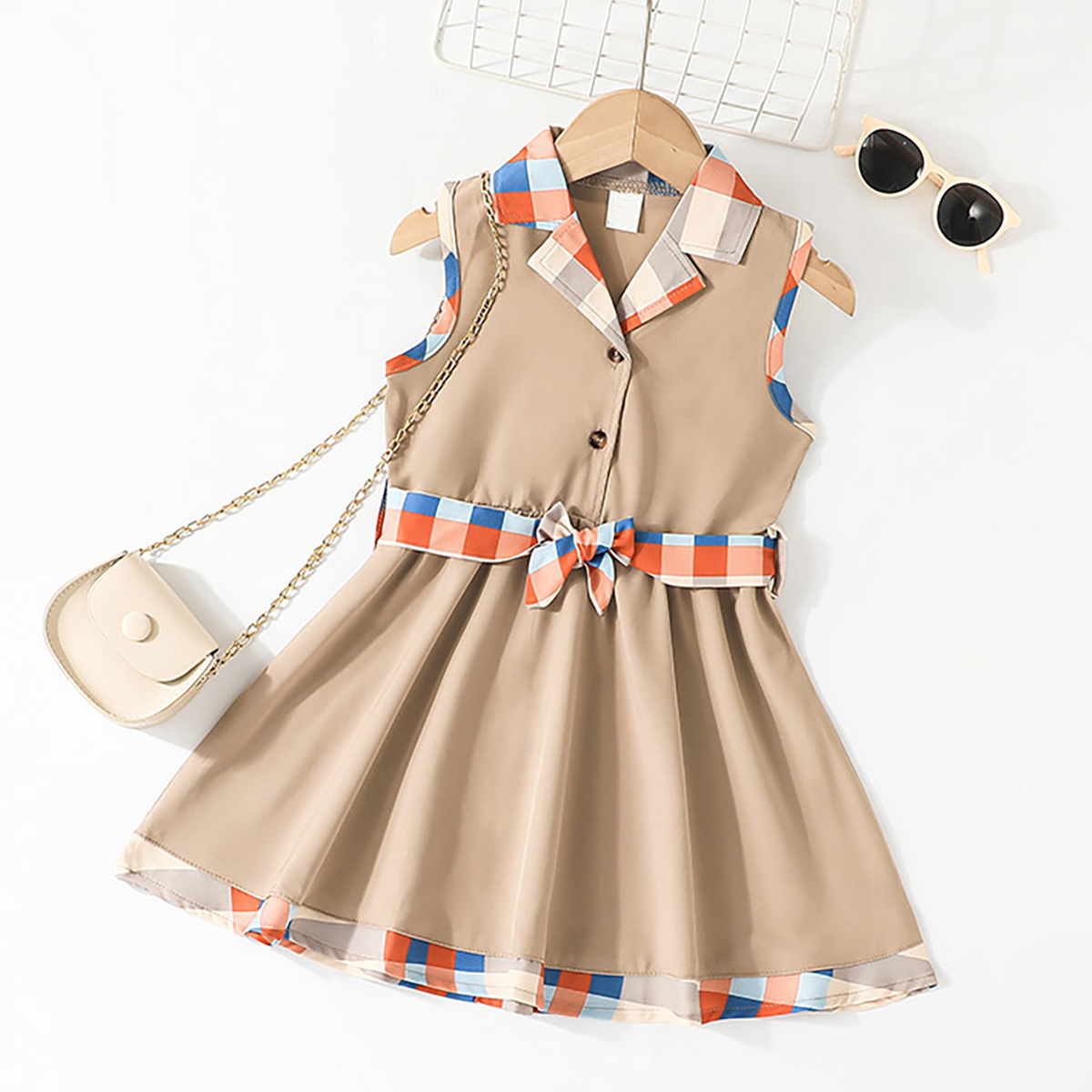 Toddler Girl Eleguard Multi Coloured Plaid  Dress Wholesale