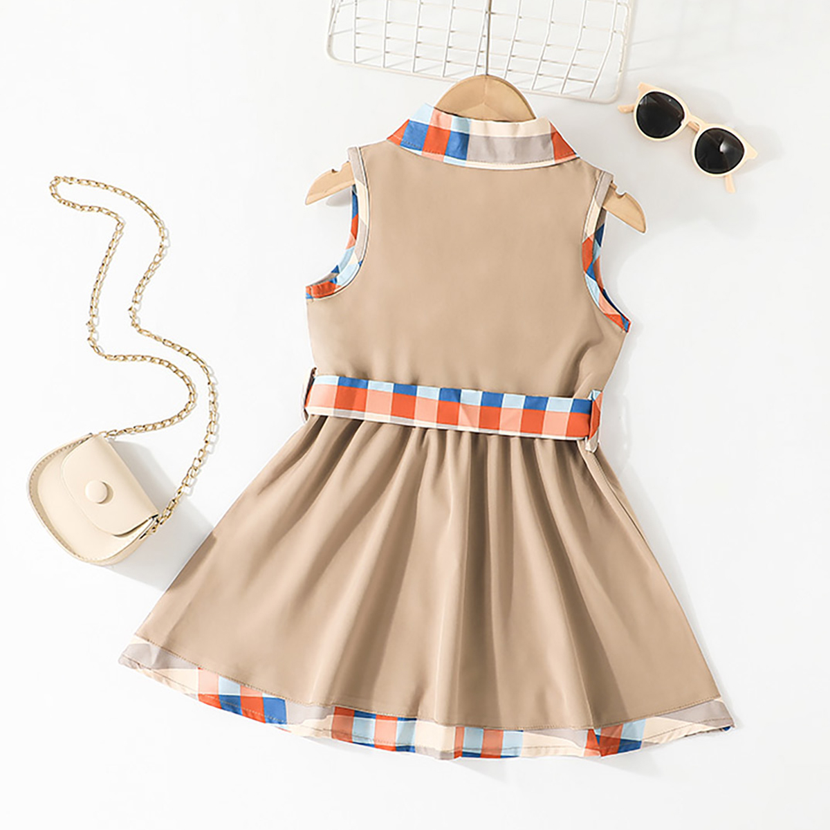 Toddler Girl Eleguard Multi Coloured Plaid  Dress Wholesale